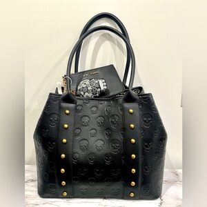 Betsey Johnson Studded Skull Tote w/ Charm and wristlet